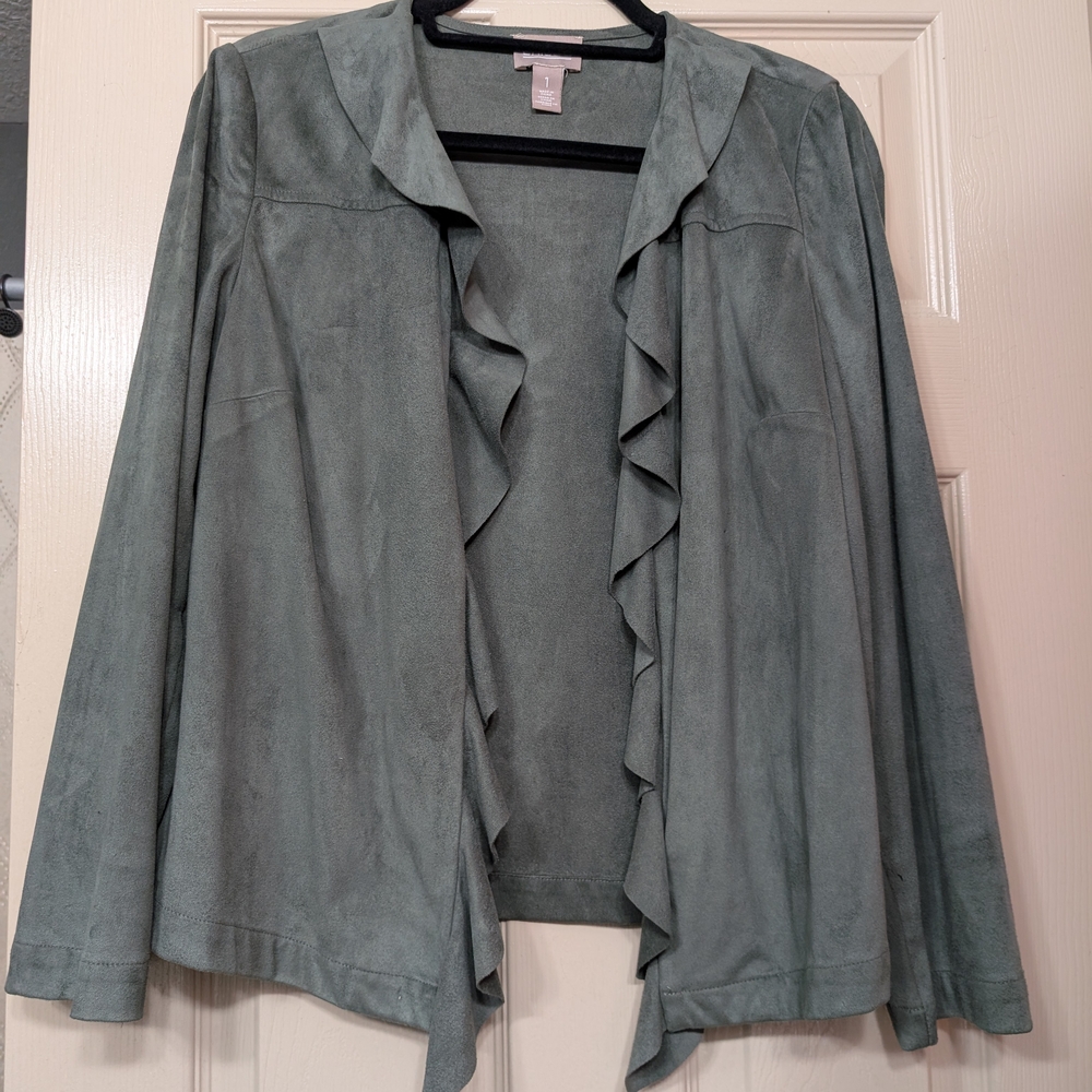 Chico's Green Blazer with Cascading Front and 3/4 Sleeves